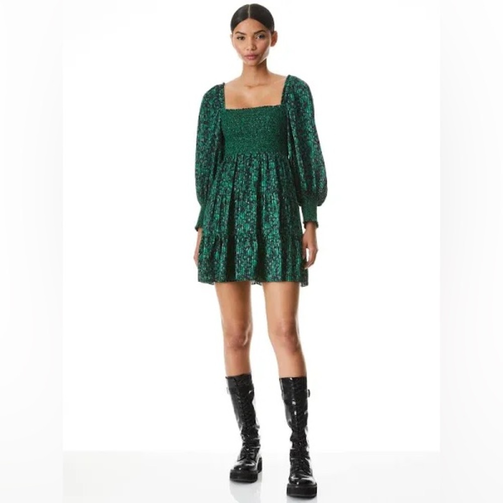 Alice + Olivia Emerald Green Long Sleeve Mini Dress